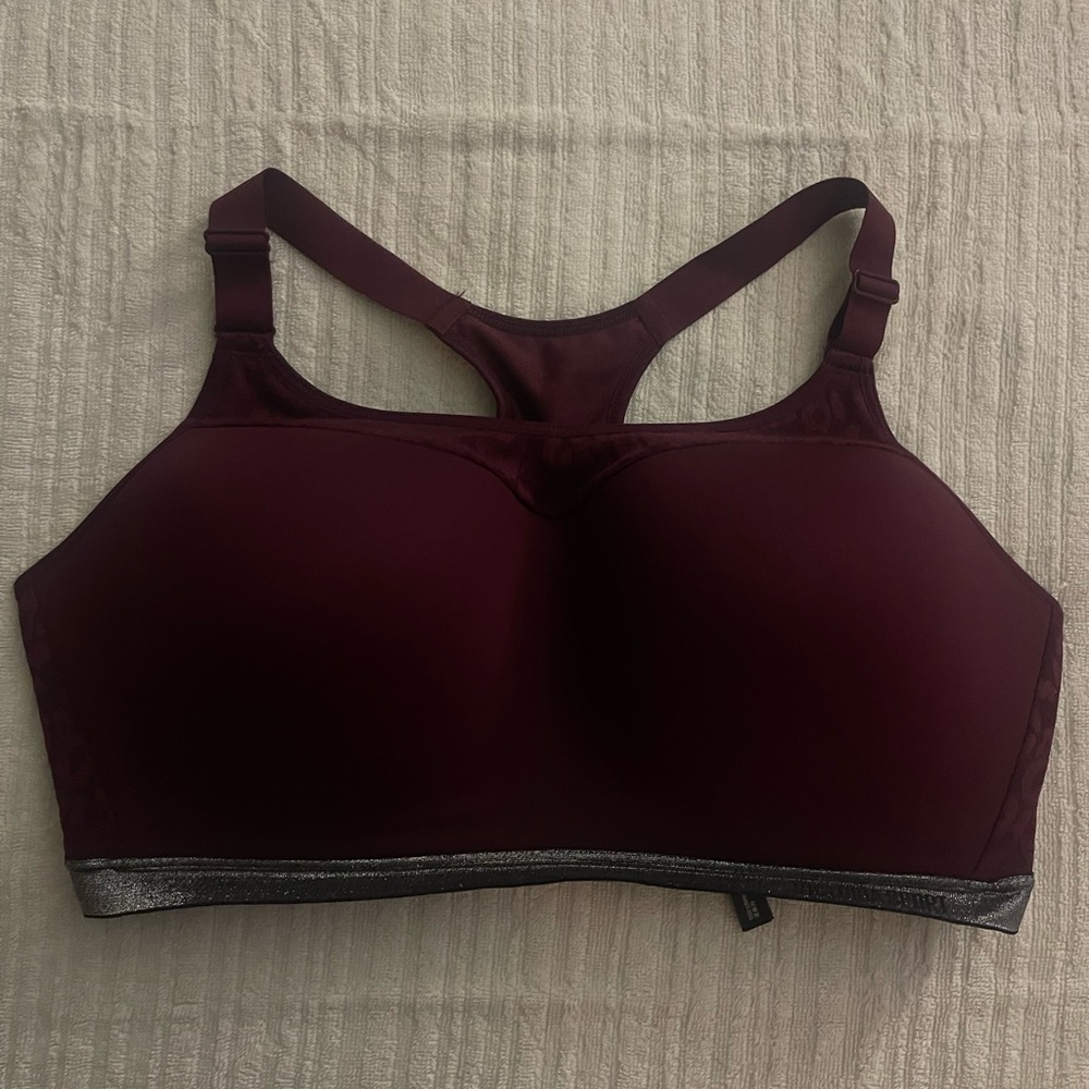 Maroon/burgundy with silverfish shimmery detail sports bra.